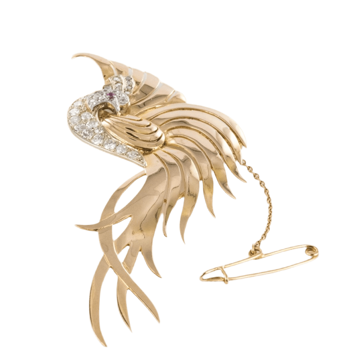 Broche Épingle en or jaune, platine, rubis et diamants - Castafiore