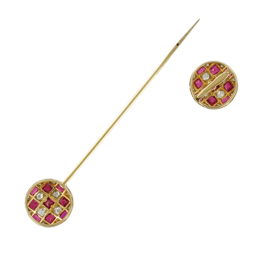 Broche Épingle en or jaune, platine, rubis et diamants - Castafiore