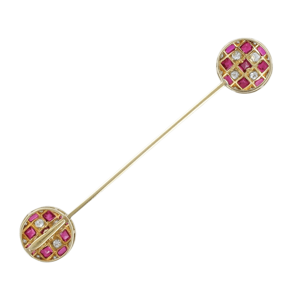 Broche Épingle en or jaune, platine, rubis et diamants - Castafiore