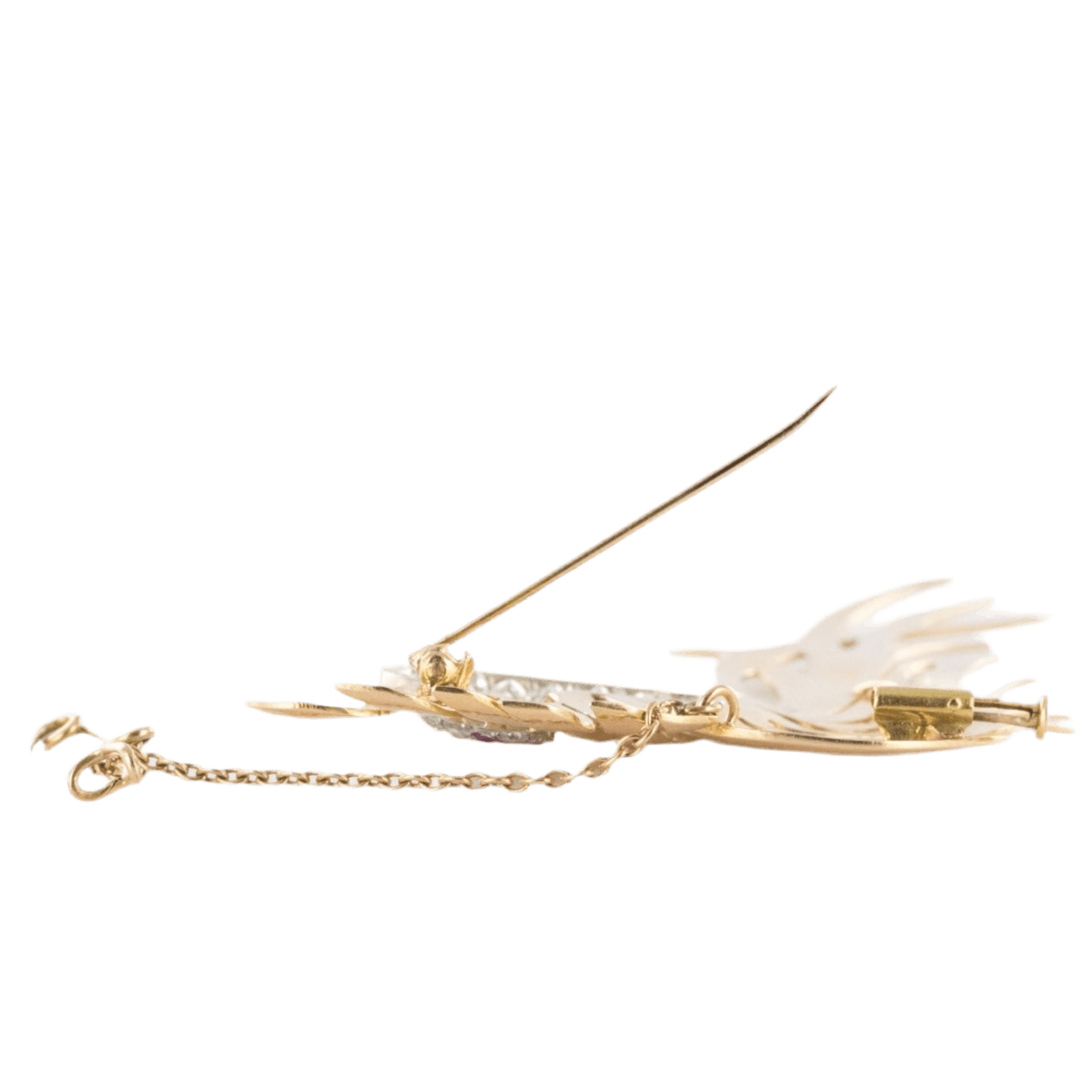 Broche Épingle en or jaune, platine, rubis et diamants - Castafiore