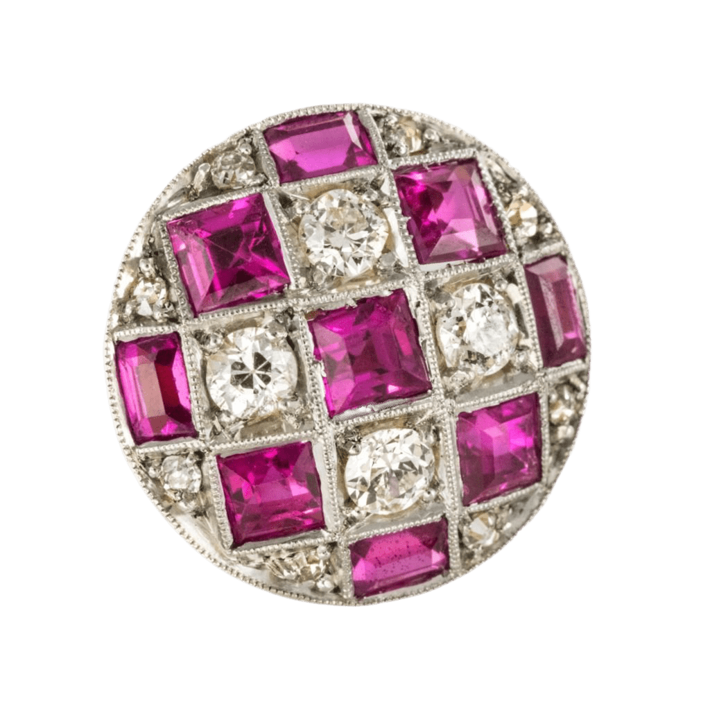 Broche Épingle en or jaune, platine, rubis et diamants - Castafiore