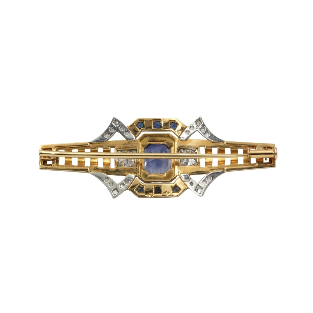 Broche Épingle en or jaune, platine, saphirs et diamants - Castafiore
