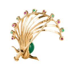 Broche Épingle en or jaune, rubis, chrysoprase, émeraudes et diamant - Castafiore