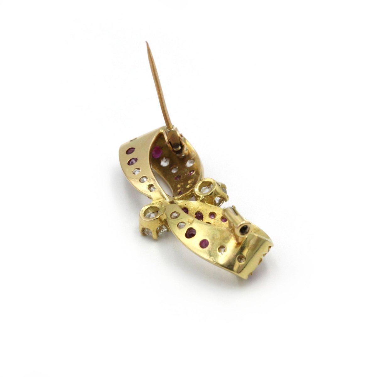 Broche Épingle en or jaune, rubis et diamants - Castafiore