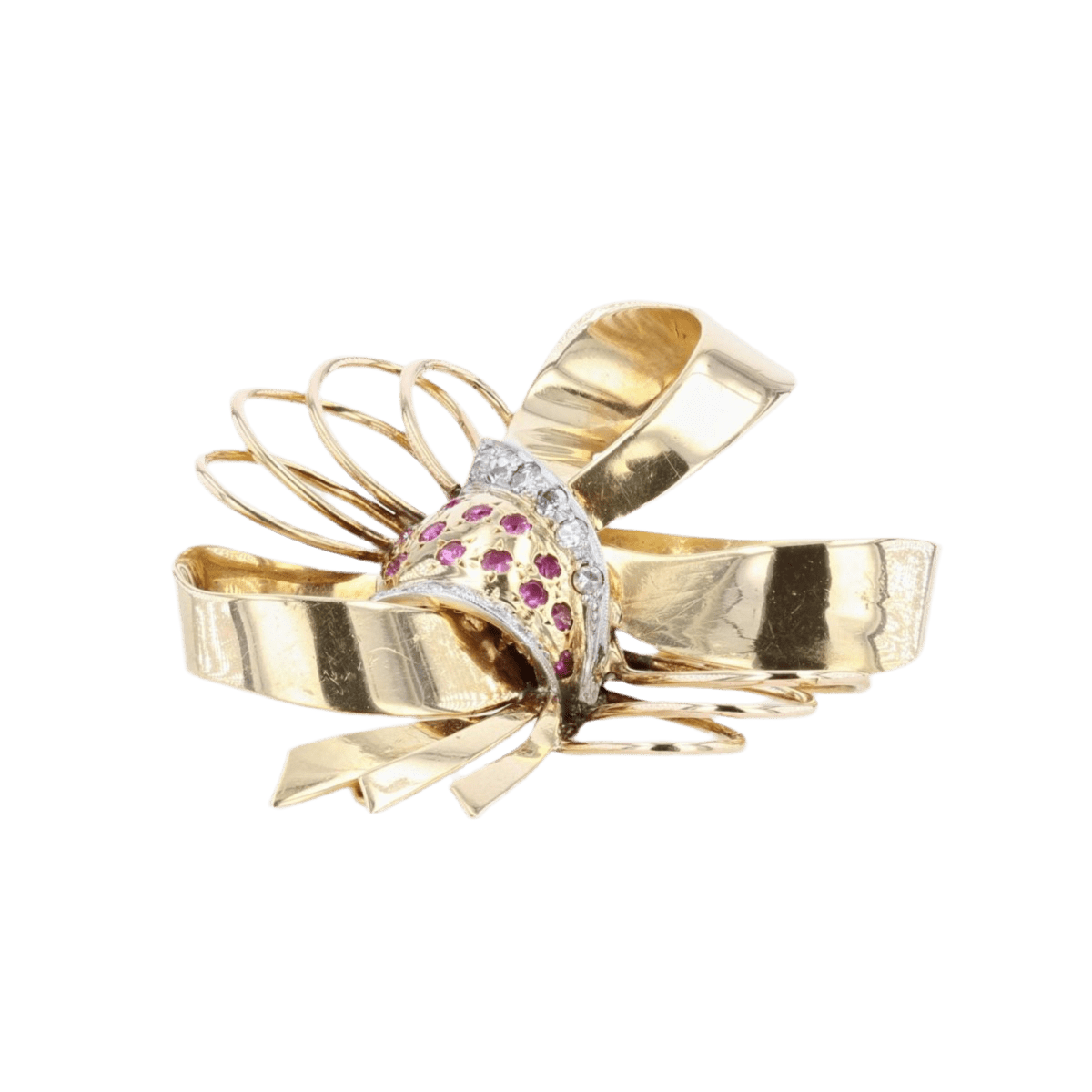 Broche Épingle en or jaune, rubis et diamants - Castafiore