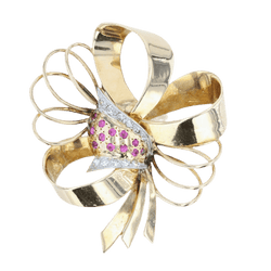 Broche Épingle en or jaune, rubis et diamants - Castafiore