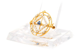 Broche Épingle en or jaune, saphir et perles - Castafiore