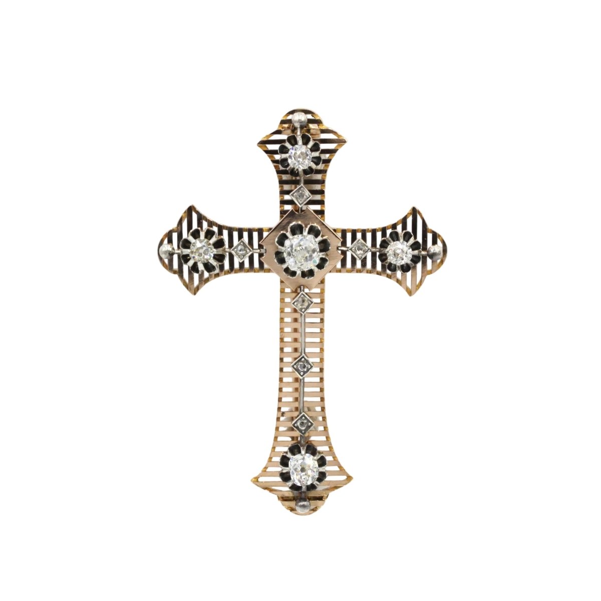 Brooch Pin in rose gold, silver and diamonds