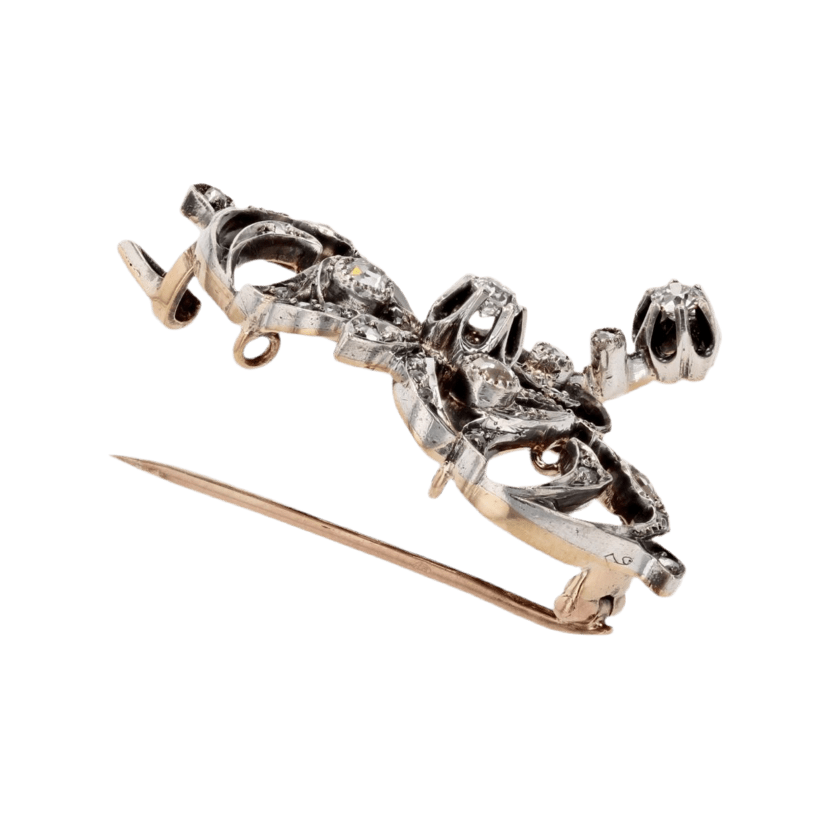 Broche Épingle en or rose, or jaune, argent et diamants - Castafiore