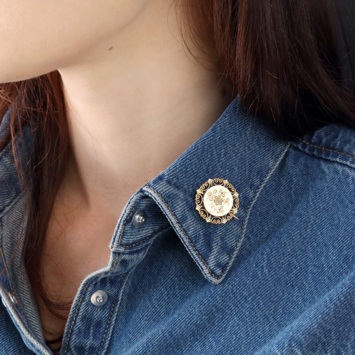 Brooch old collar rose gold fine pearls