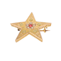 Brooch former star rose gold garnet pearls