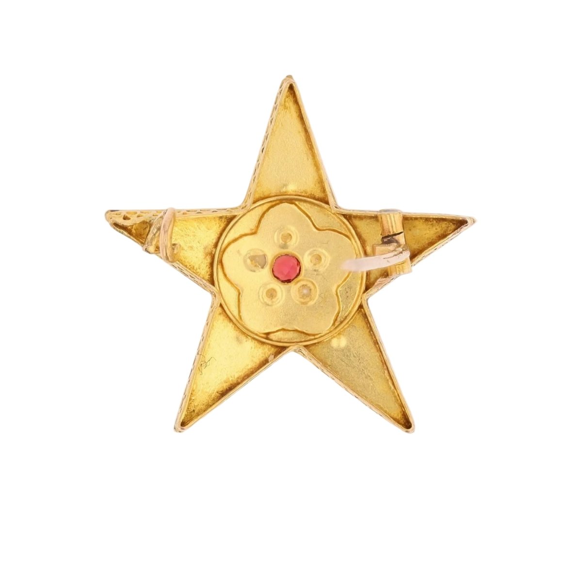 Brooch former star rose gold garnet pearls