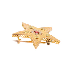 Brooch former star rose gold garnet pearls