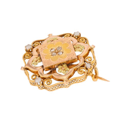 Broche Épingle en or rose, or vert, perles et diamants - Castafiore