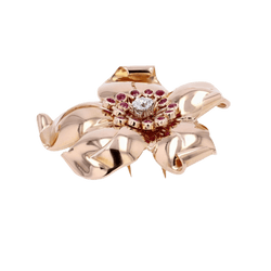 Broche Épingle en or rose, rubis et diamant - Castafiore
