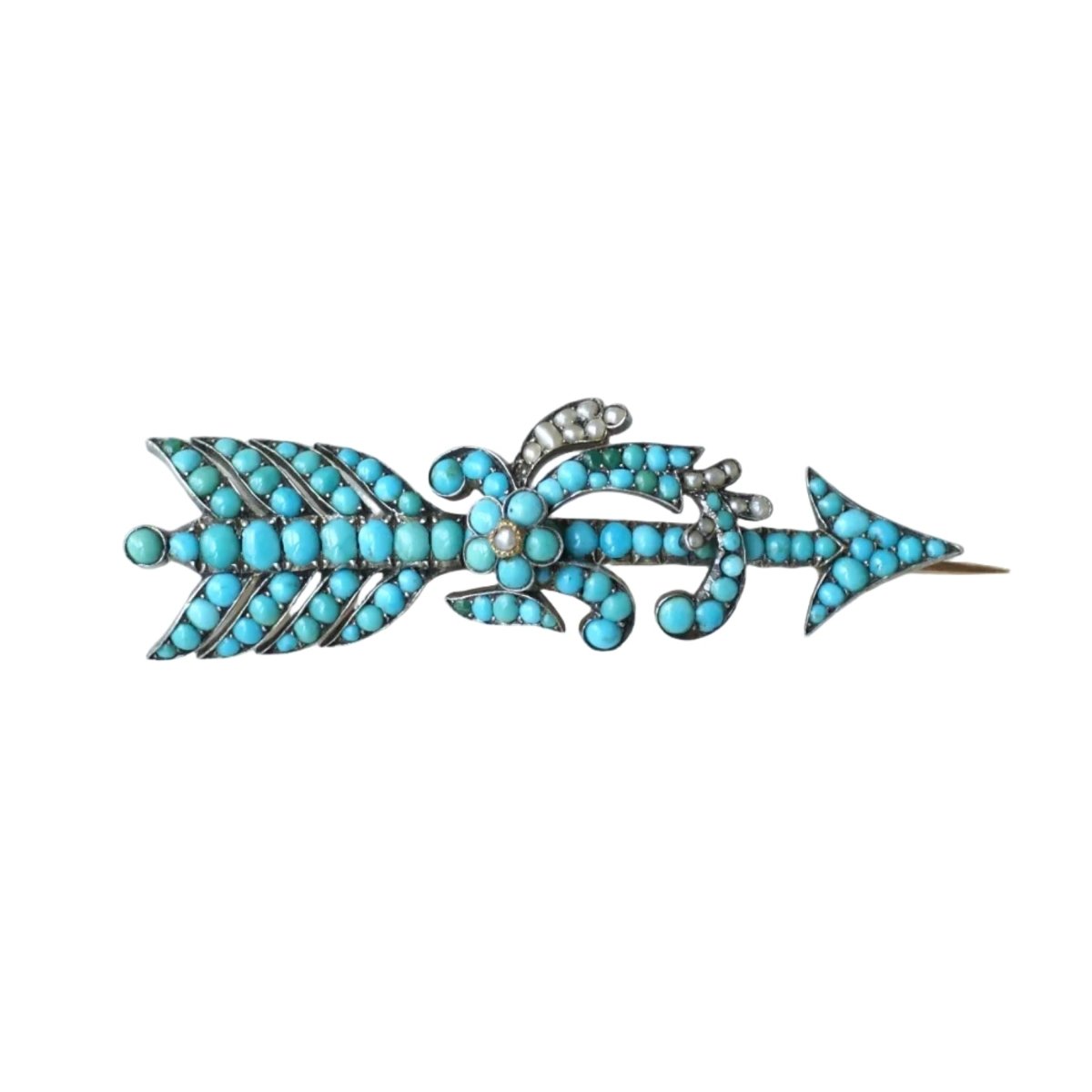Broche Épingle en or rose, turquoises et perles - Castafiore
