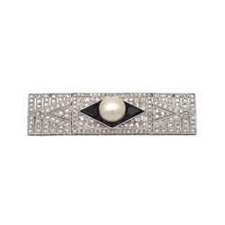 Broche Épingle en platine, perle, onyx et diamants - Castafiore