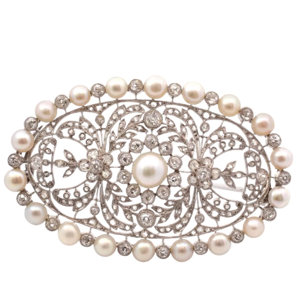 Brooch art deco fine pearls and diamonds