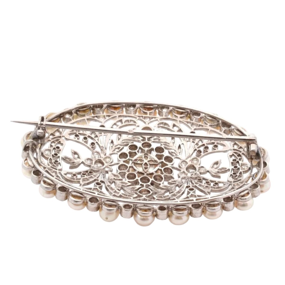 Brooch art deco fine pearls and diamonds