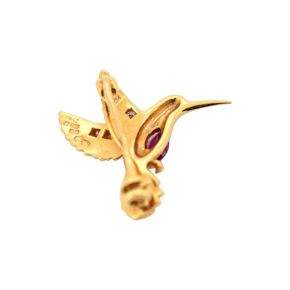 Broche Épingle E.WOLFE & CO. en or jaune, rubis et diamants - Castafiore