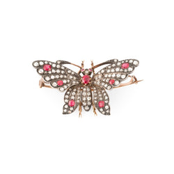 Broche Épingle "Papillon" en or jaune, argent, rubis et diamants - Castafiore