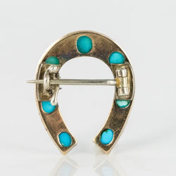 Broche fer à cheval turquoises perles fines diamants - Castafiore