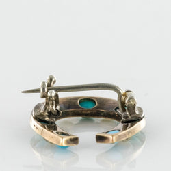 Broche fer à cheval turquoises perles fines diamants - Castafiore