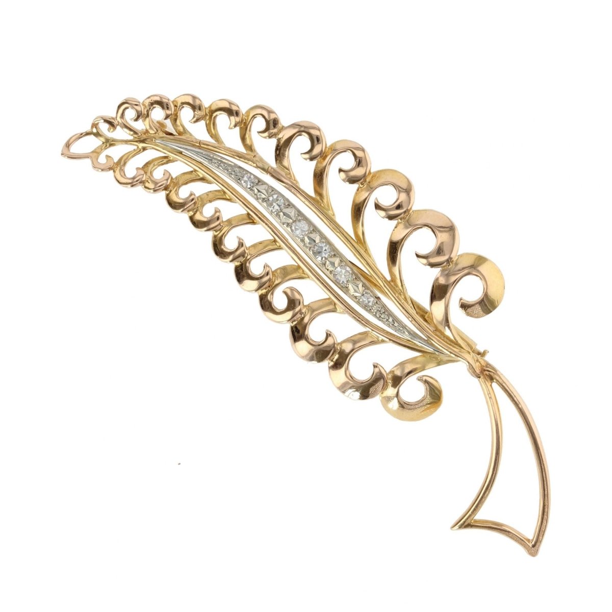 Broche feuille d'or et diamants - Castafiore