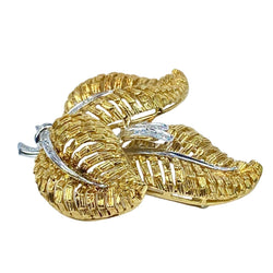 Broche Feuille en or jaune et diamants - Castafiore