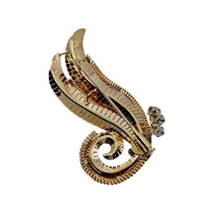 Broche Feuille en or jaune, platine, perles et pierres