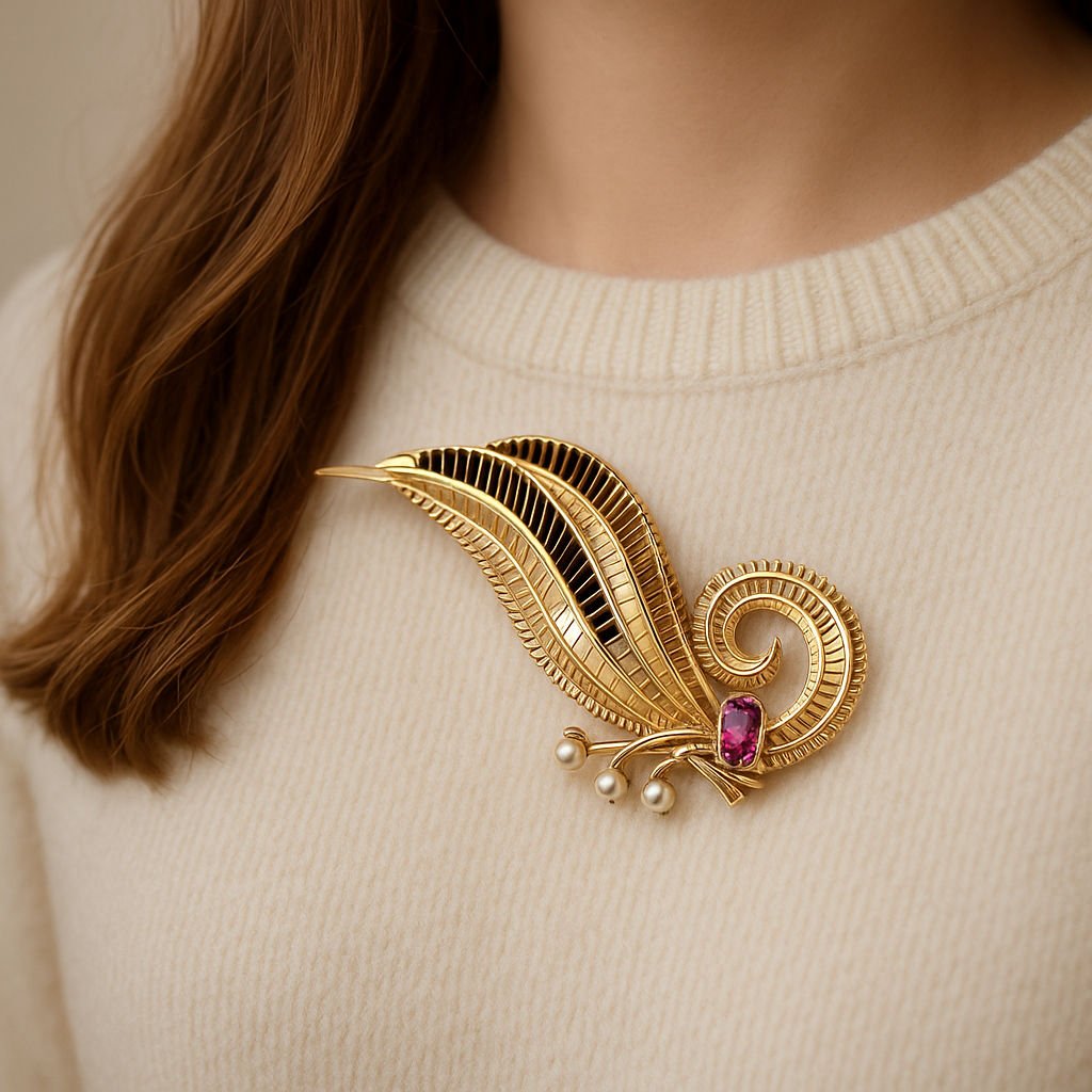 Broche feuille époque 1950 - Castafiore