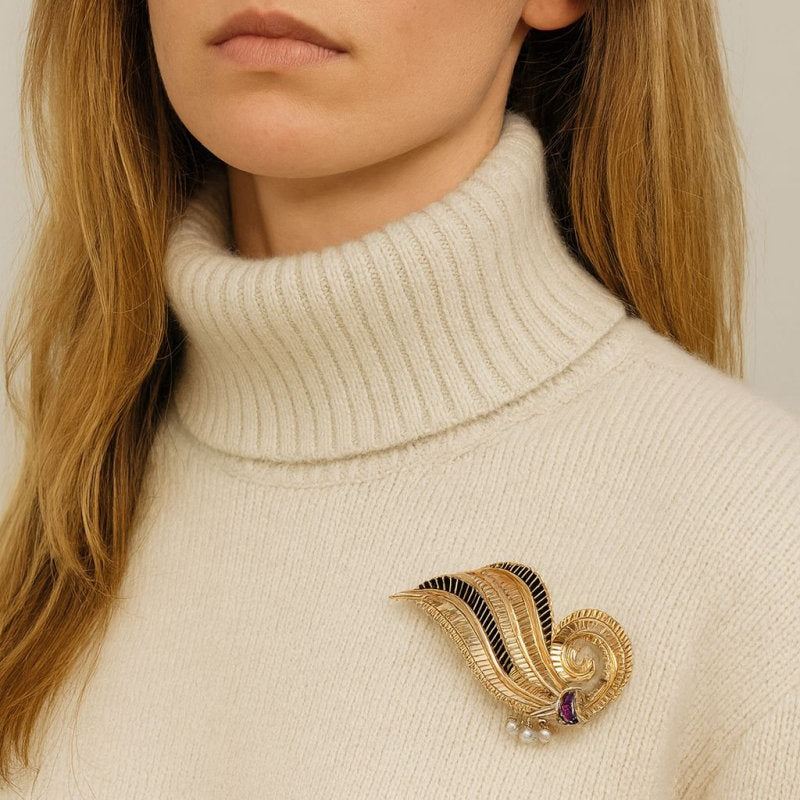 Broche feuille époque 1950 - Castafiore