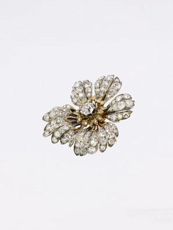 Broche fleur ancienne or argent diamants taille ancienne - Castafiore