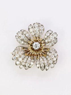 Broche fleur ancienne or argent diamants taille ancienne - Castafiore