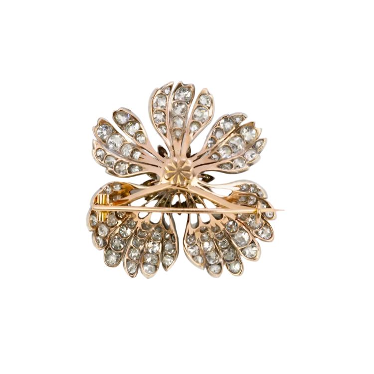 Broche fleur ancienne or argent diamants taille ancienne - Castafiore