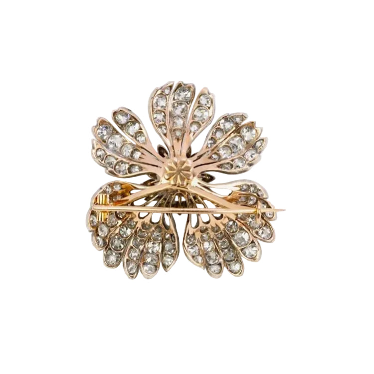 Broche fleur ancienne or argent diamants taille ancienne - Castafiore