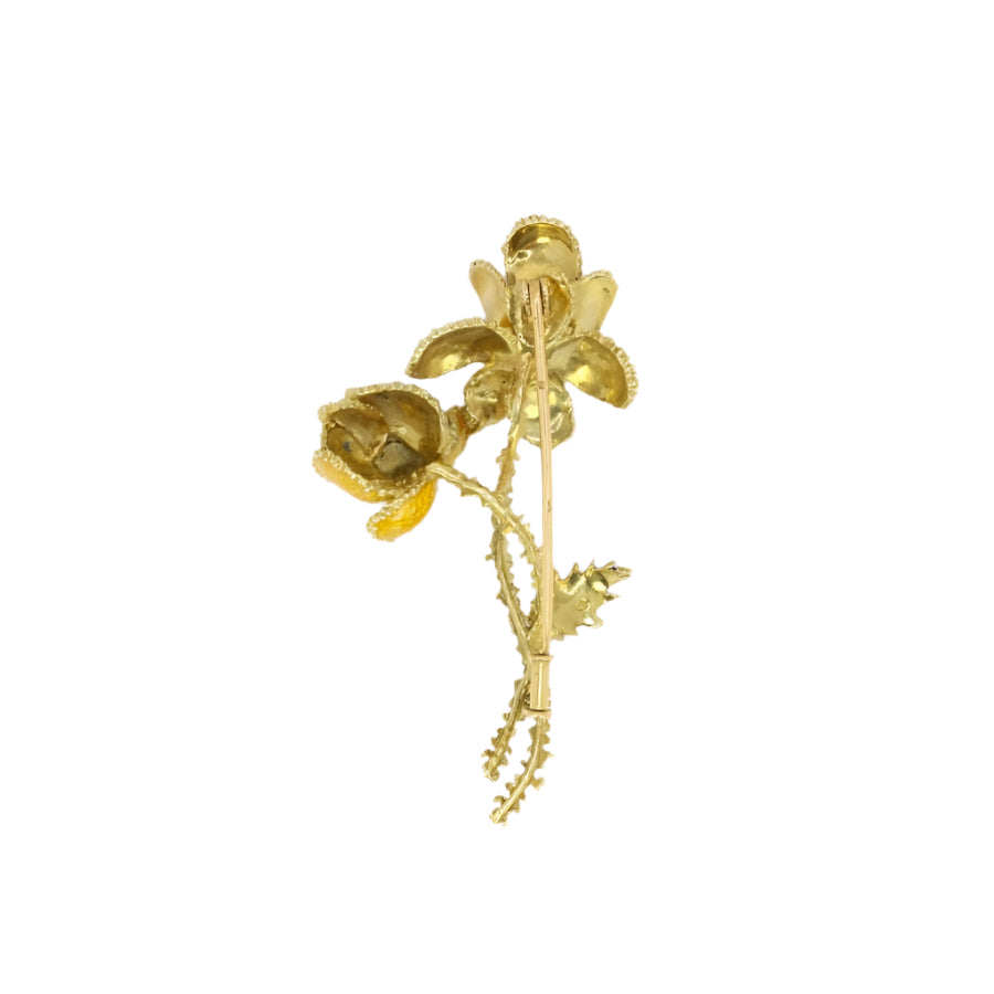Broche fleur années 70 or jaune émail - Castafiore