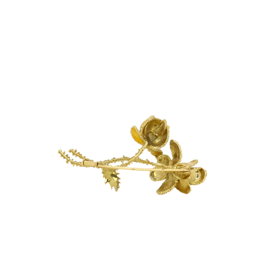 Broche fleur années 70 or jaune émail - Castafiore