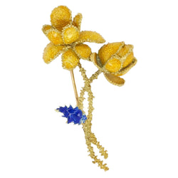 Broche fleur années 70 or jaune émail - Castafiore