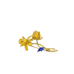Broche fleur années 70 or jaune émail - Castafiore