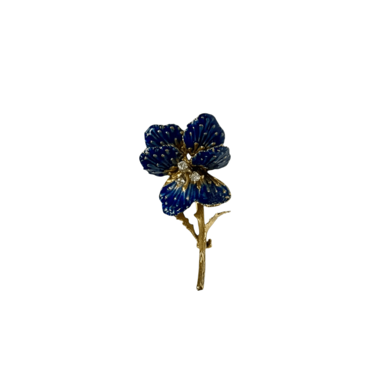 Broche « fleur bleue » Éd. Richards en or jaune et diamants - Castafiore