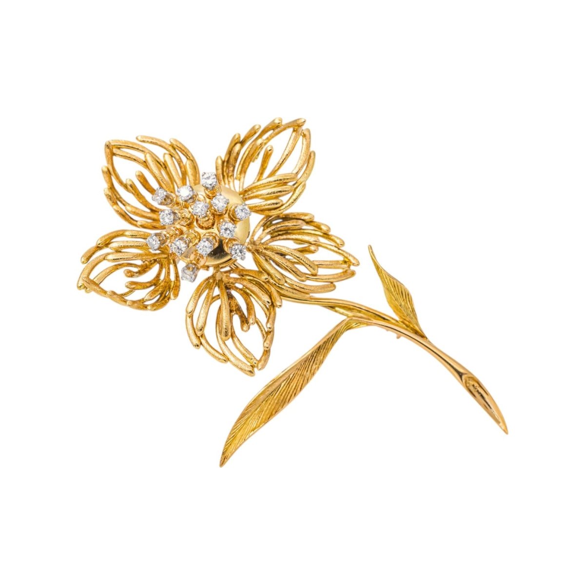Broche Fleur Or jaune Diamant - Castafiore