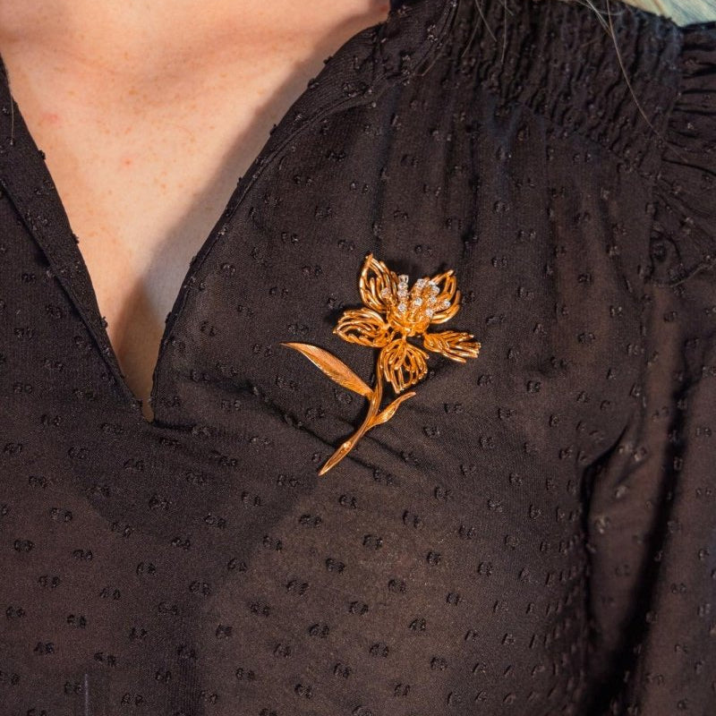 Broche Fleur Or jaune Diamant - Castafiore