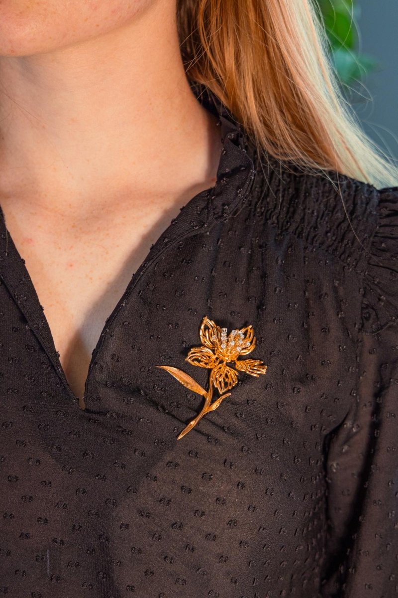 Broche Fleur Or jaune Diamant - Castafiore