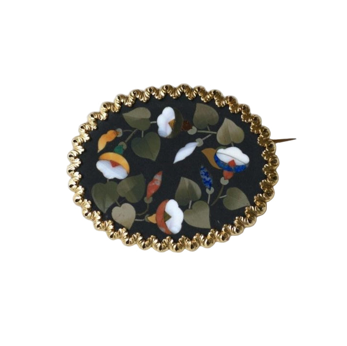 Broche Fleur Pietra Dura sur Or Jaune - Castafiore