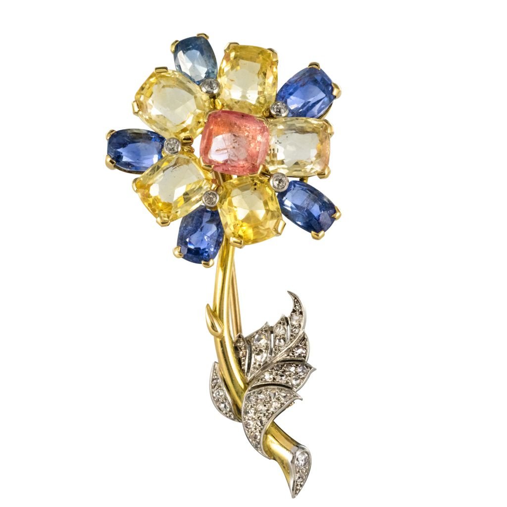 Broche fleur saphirs et diamants - Castafiore