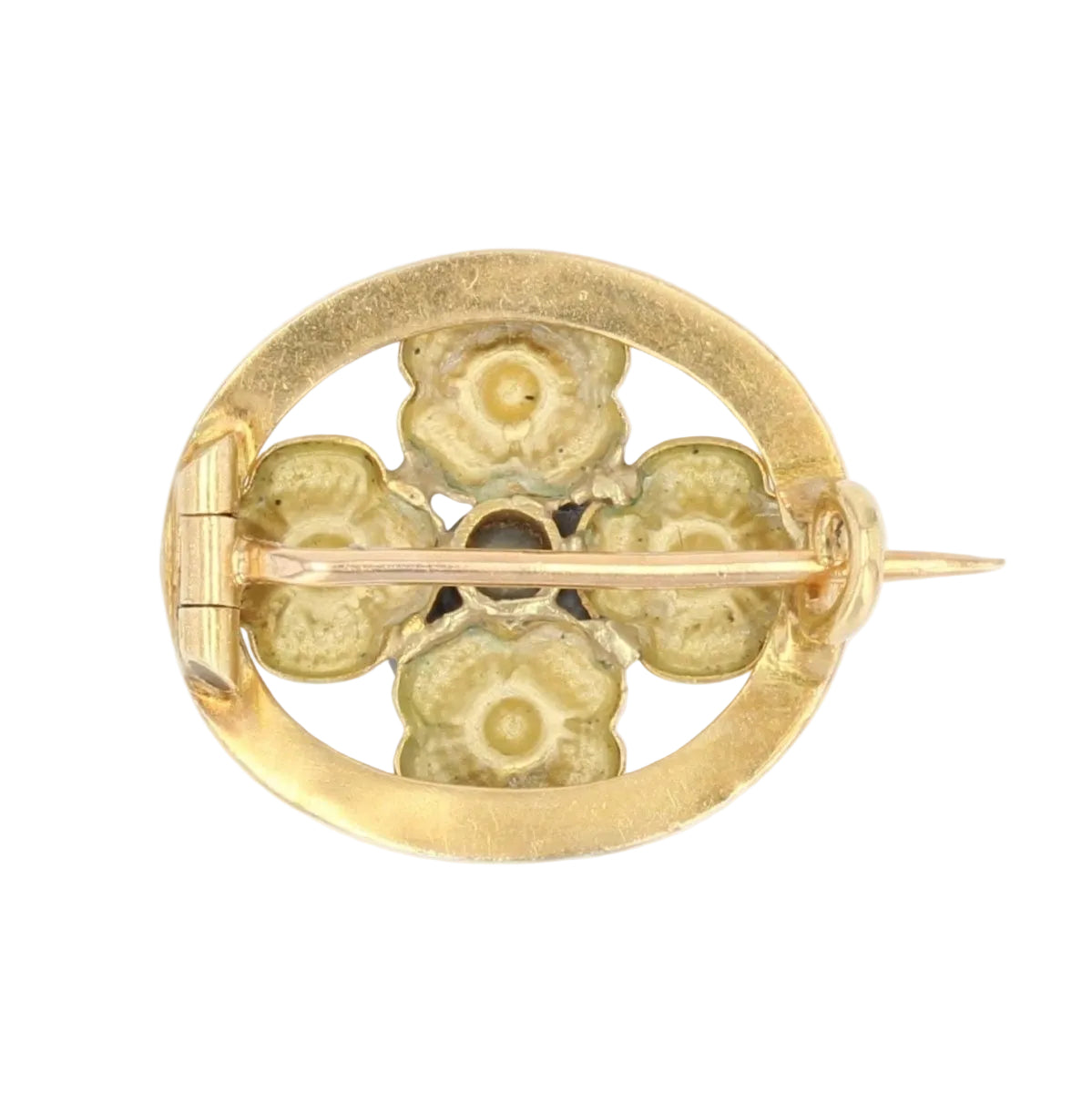 Broche Fleurs émaillées en or jaune et perle - Castafiore