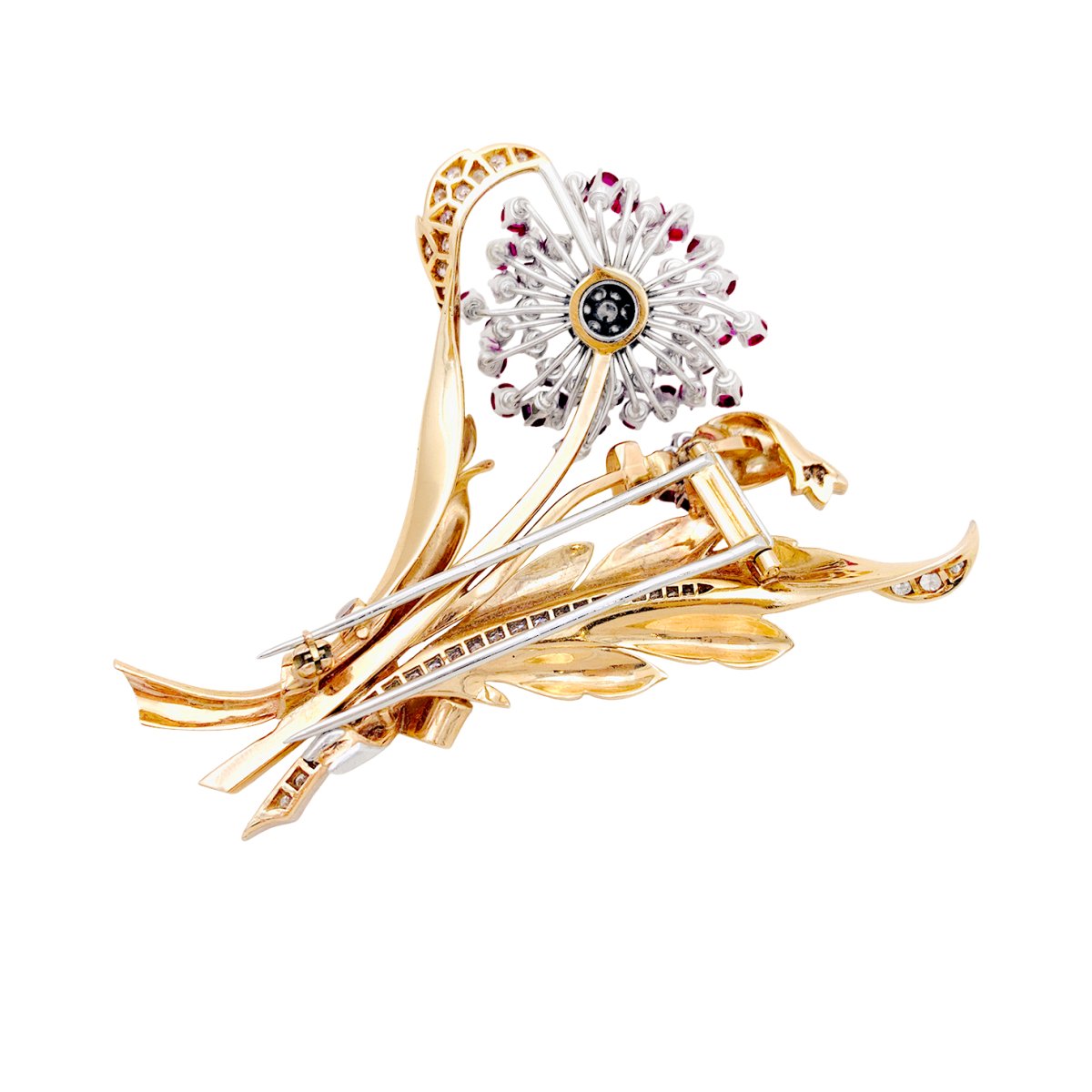 Broche Fleurs en or, saphirs roses et diamants, . - Castafiore