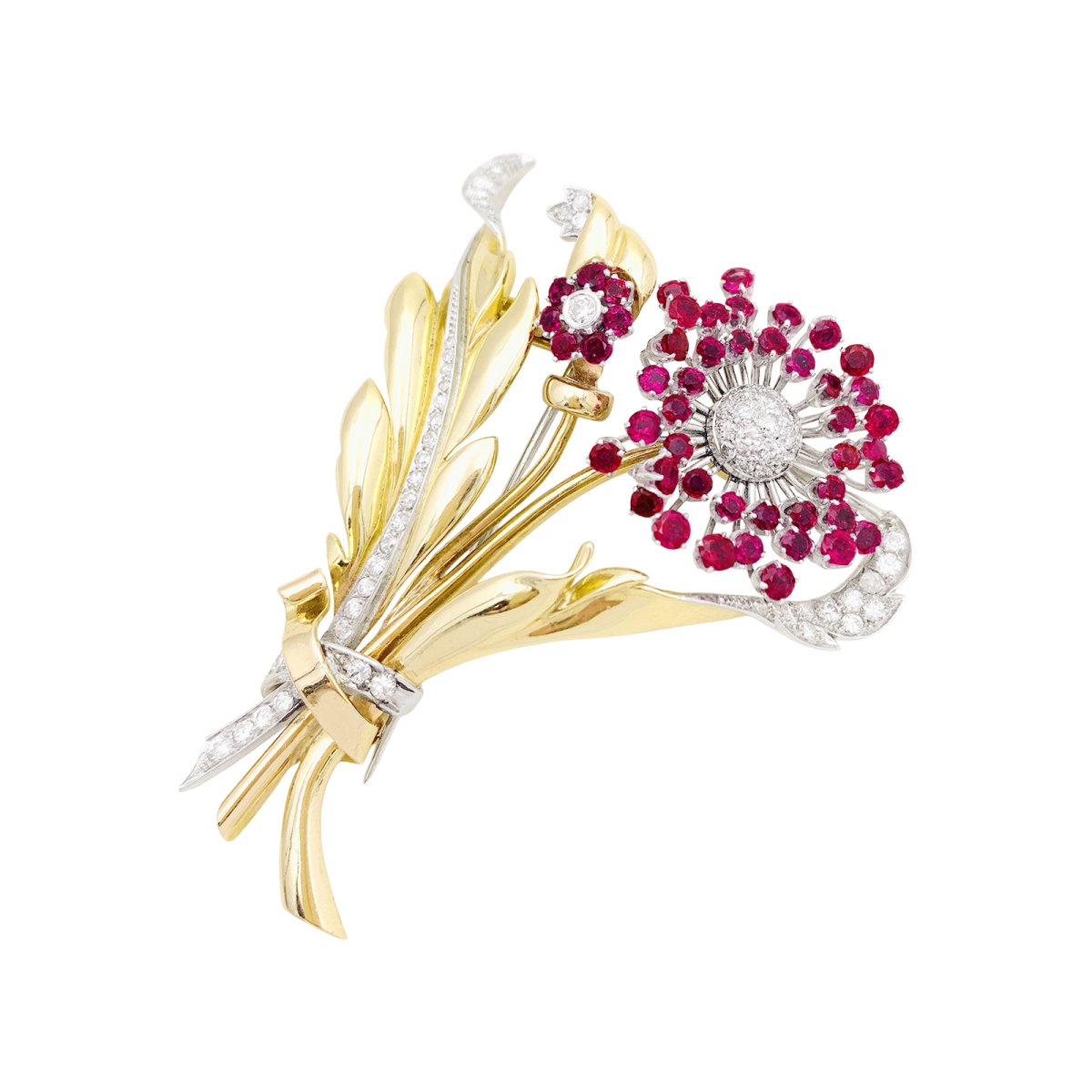 Broche Fleurs en or, saphirs roses et diamants, . - Castafiore