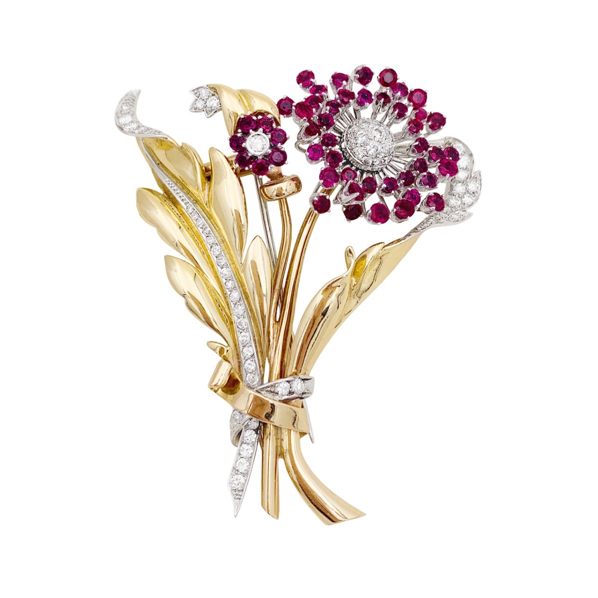 Broche Fleurs en or, saphirs roses et diamants, . - Castafiore